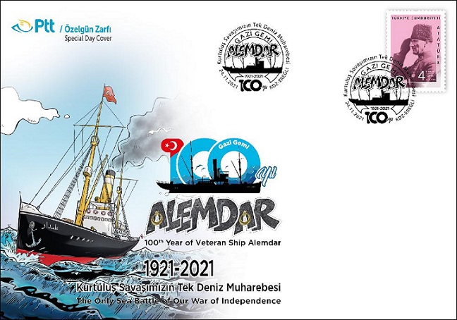 14388PTT, ‘Gazi Alemdar Gemisi’nin 100. Yılı Anısına Özel Gün Zarfı Yayınladı.